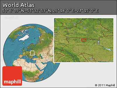 Satellite Location Map of the Area around 51° 19' 36" N, 27° 16' 29" E