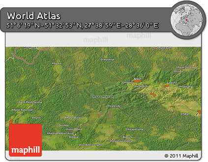 Satellite 3D Map of the Area around 51° 19' 36" N, 28° 7' 30" E