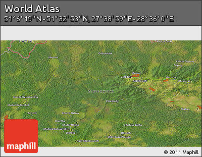 Satellite 3D Map of the Area around 51° 19' 36" N, 28° 7' 30" E
