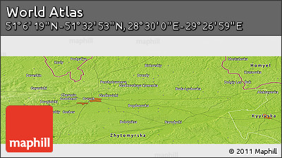 Physical Panoramic Map of the Area around 51° 19' 36" N, 28° 58' 30" E
