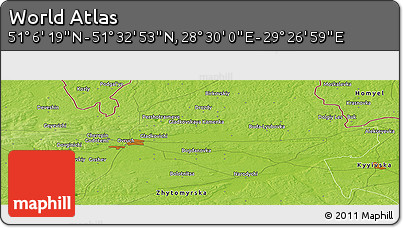 Physical Panoramic Map of the Area around 51° 19' 36" N, 28° 58' 30" E