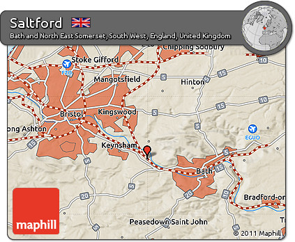 Shaded Relief Map of Saltford