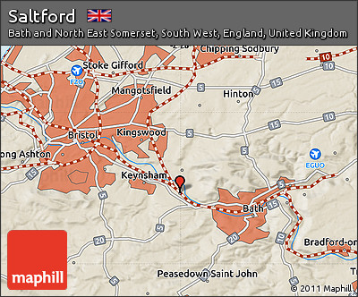 Shaded Relief Map of Saltford