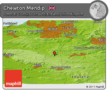 Physical Panoramic Map of Chewton Mendip