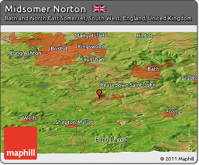 Satellite Panoramic Map of Midsomer Norton