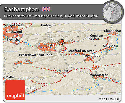 Shaded Relief Panoramic Map of Bathampton