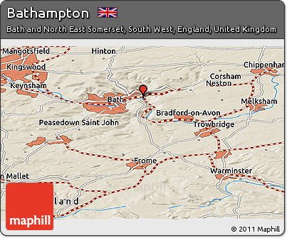 Shaded Relief Panoramic Map of Bathampton