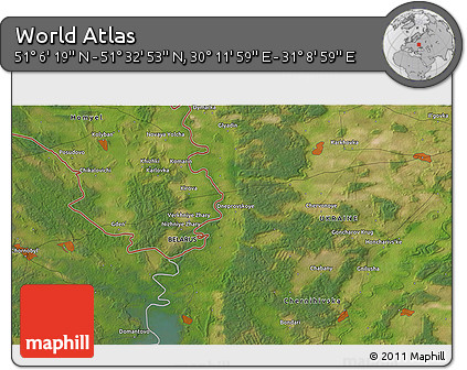 Satellite 3D Map of the Area around 51° 19' 36" N, 30° 40' 29" E