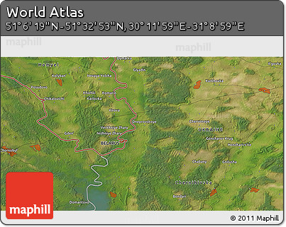 Satellite 3D Map of the Area around 51° 19' 36" N, 30° 40' 29" E