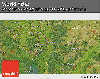 Satellite 3D Map of the Area around 51° 19' 36" N, 30° 40' 29" E