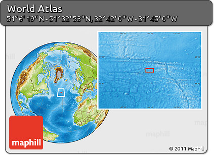 Physical Location Map of the Area around 51° 19' 36" N, 32° 13' 30" W