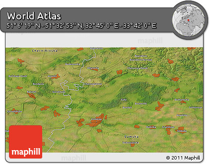 Satellite 3D Map of the Area around 51° 19' 36" N, 33° 13' 30" E