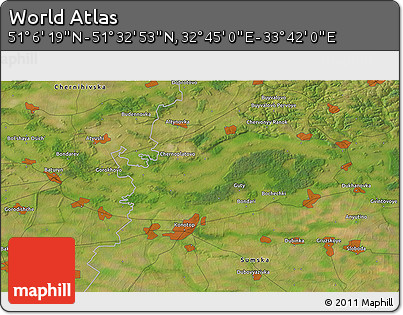 Satellite 3D Map of the Area around 51° 19' 36" N, 33° 13' 30" E