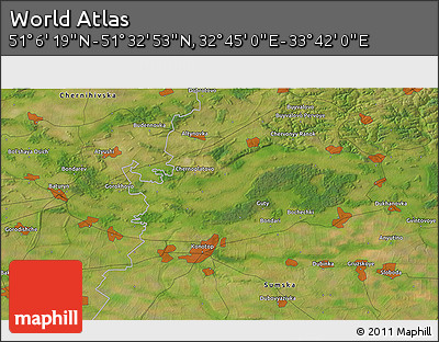 Satellite 3D Map of the Area around 51° 19' 36" N, 33° 13' 30" E
