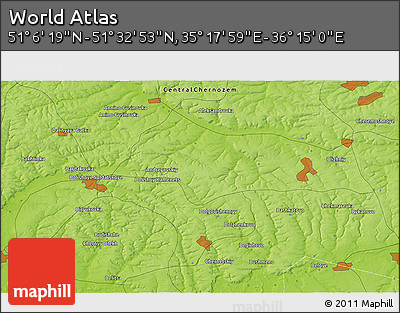 Physical 3D Map of the Area around 51° 19' 36" N, 35° 46' 29" E