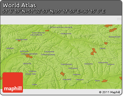 Physical 3D Map of the Area around 51° 19' 36" N, 35° 46' 29" E