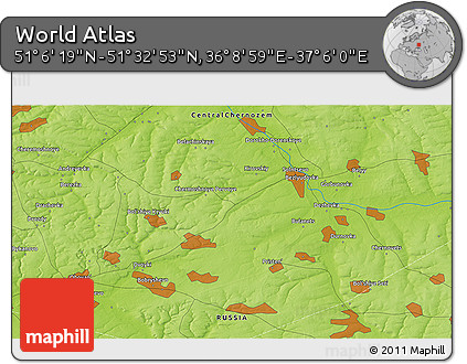 Physical 3D Map of the Area around 51° 19' 36" N, 36° 37' 30" E