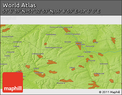 Physical 3D Map of the Area around 51° 19' 36" N, 36° 37' 30" E