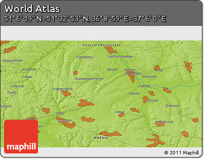 Physical 3D Map of the Area around 51° 19' 36" N, 36° 37' 30" E