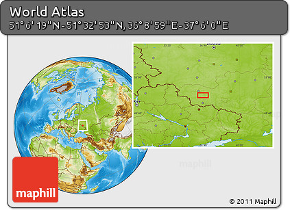 Physical Location Map of the Area around 51° 19' 36" N, 36° 37' 30" E