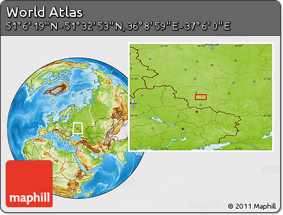 Physical Location Map of the Area around 51° 19' 36" N, 36° 37' 30" E