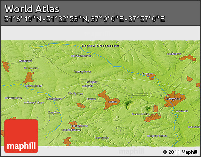 Physical 3D Map of the Area around 51° 19' 36" N, 37° 28' 30" E