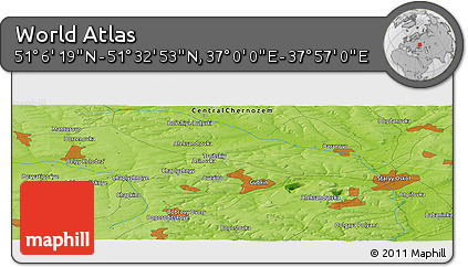 Physical Panoramic Map of the Area around 51° 19' 36" N, 37° 28' 30" E