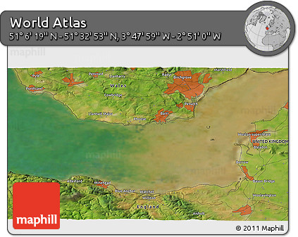 Satellite 3D Map of the Area around 51° 19' 36" N, 3° 19' 30" W