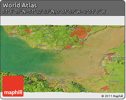 Satellite 3D Map of the Area around 51° 19' 36" N, 3° 19' 30" W