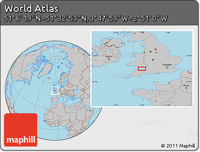 Gray Location Map of the Area around 51° 19' 36" N, 3° 19' 30" W
