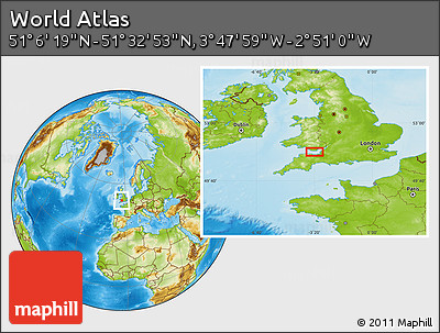 Physical Location Map of the Area around 51° 19' 36" N, 3° 19' 30" W