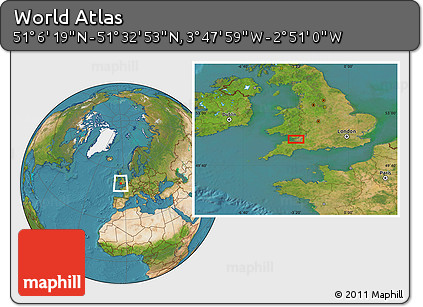 Satellite Location Map of the Area around 51° 19' 36" N, 3° 19' 30" W