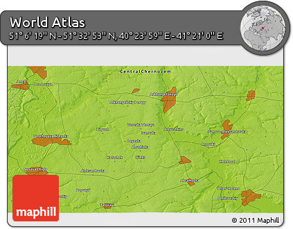Physical 3D Map of the Area around 51° 19' 36" N, 40° 52' 30" E