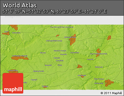 Physical 3D Map of the Area around 51° 19' 36" N, 40° 52' 30" E