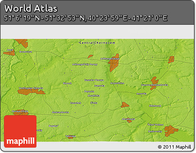 Physical 3D Map of the Area around 51° 19' 36" N, 40° 52' 30" E