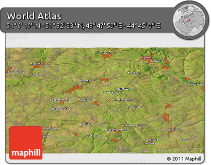 Satellite 3D Map of the Area around 51° 19' 36" N, 44° 16' 29" E