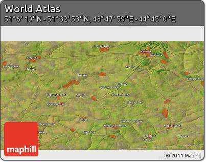 Satellite 3D Map of the Area around 51° 19' 36" N, 44° 16' 29" E