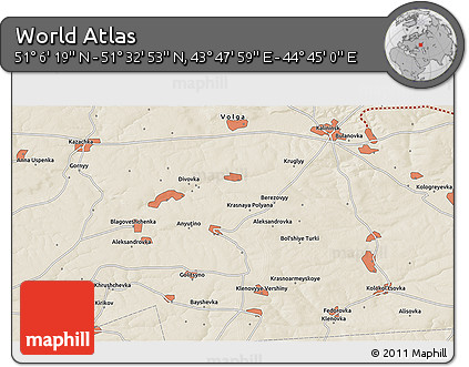 Shaded Relief 3D Map of the Area around 51° 19' 36" N, 44° 16' 29" E