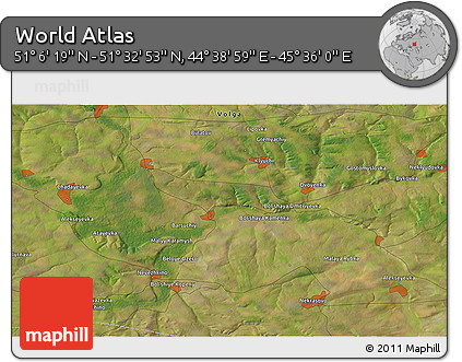 Satellite 3D Map of the Area around 51° 19' 36" N, 45° 7' 30" E