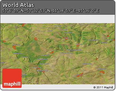 Satellite 3D Map of the Area around 51° 19' 36" N, 45° 7' 30" E