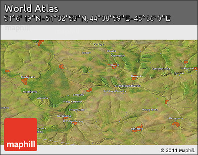 Satellite 3D Map of the Area around 51° 19' 36" N, 45° 7' 30" E