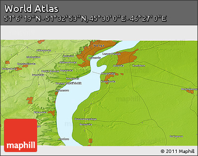 Physical 3D Map of the Area around 51° 19' 36" N, 45° 58' 30" E