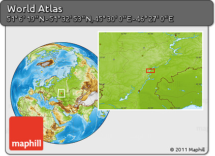 Physical Location Map of the Area around 51° 19' 36" N, 45° 58' 30" E