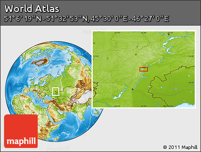 Physical Location Map of the Area around 51° 19' 36" N, 45° 58' 30" E