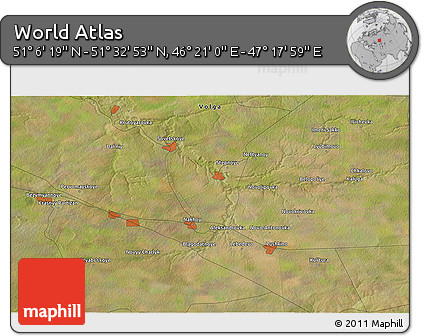 Satellite 3D Map of the Area around 51° 19' 36" N, 46° 49' 30" E