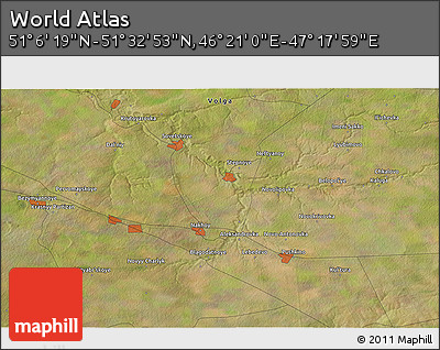 Satellite 3D Map of the Area around 51° 19' 36" N, 46° 49' 30" E
