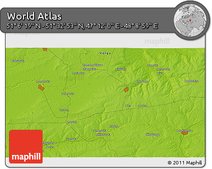 Physical 3D Map of the Area around 51° 19' 36" N, 47° 40' 29" E