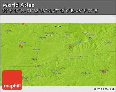 Physical 3D Map of the Area around 51° 19' 36" N, 47° 40' 29" E