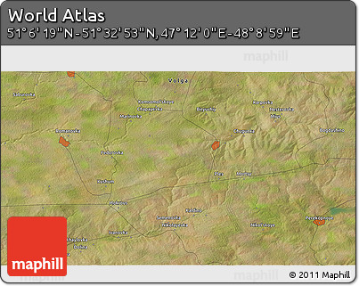 Satellite 3D Map of the Area around 51° 19' 36" N, 47° 40' 29" E