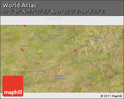 Satellite 3D Map of the Area around 51° 19' 36" N, 47° 40' 29" E
